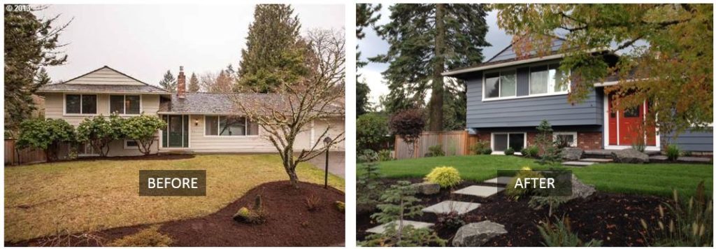 Before and after home curb appeal transformation with Slimbrick tile