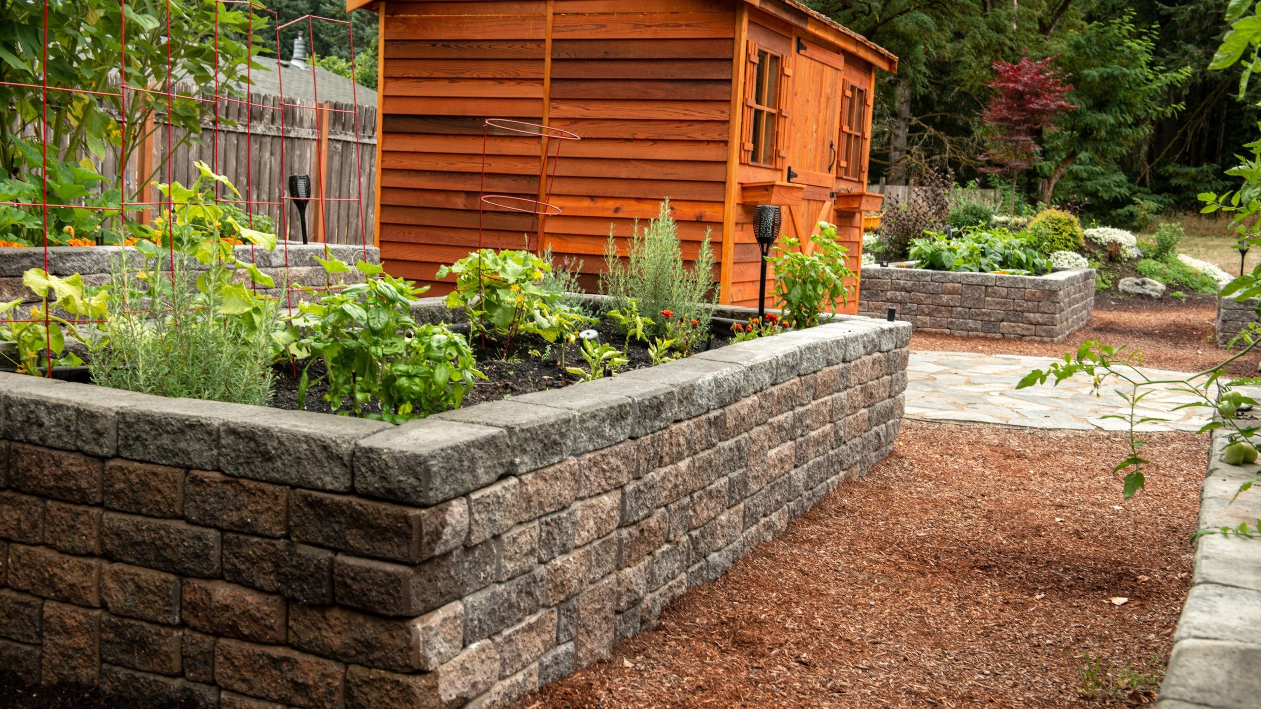 Retaining wall blocks used for garden beds