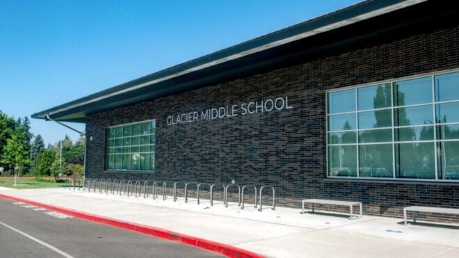 Renovated Glacier Middle School With Mutual Materials Multicolored Face Brick Veneer