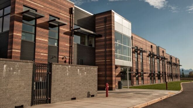 lakewood high school with brick and concrete block