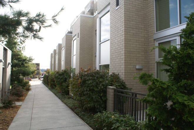 On The Park Condos in Seattle, WA with  a veneer comprised of Pewter face brick from Mutual Materials