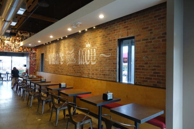 Accent wall in MOD Pizza made with Slimbrick