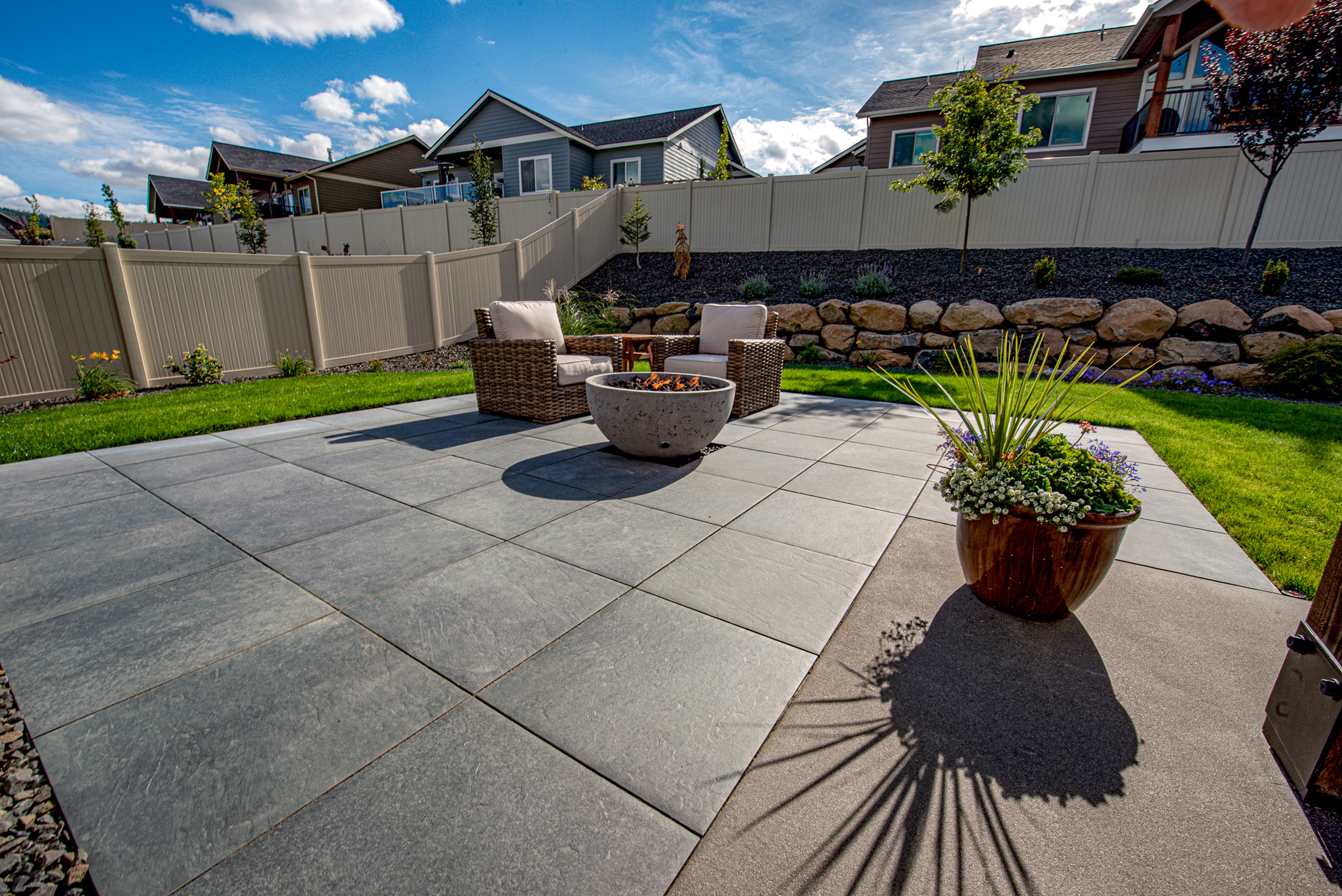 Porcelain paver patio with Kindred fire bowl