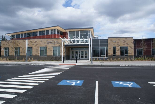 Concrete masonry veneer on Meadow Crest Early Learning Center provided by Mutual Materials