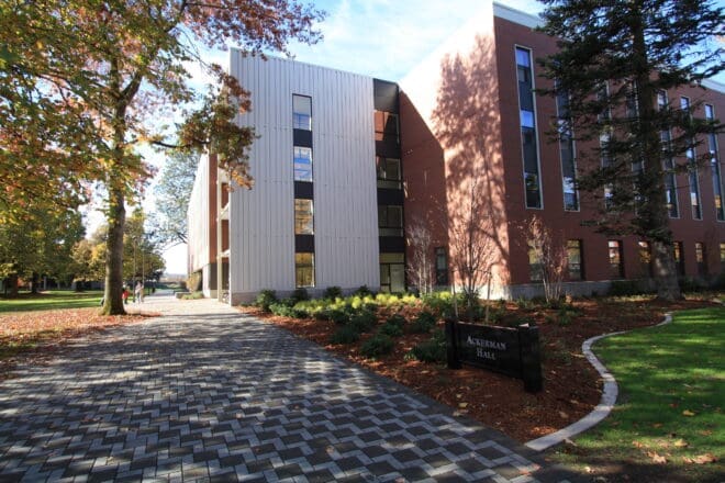 Ackerman Hall at Western Oregon University uses permeable pavers to minimize stormwater runoff